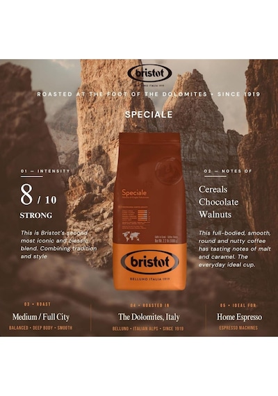 Bristot Speciale Orta Kavrulmuş Premium İtalyan Espresso Çekirdek Kahve 1 KG
