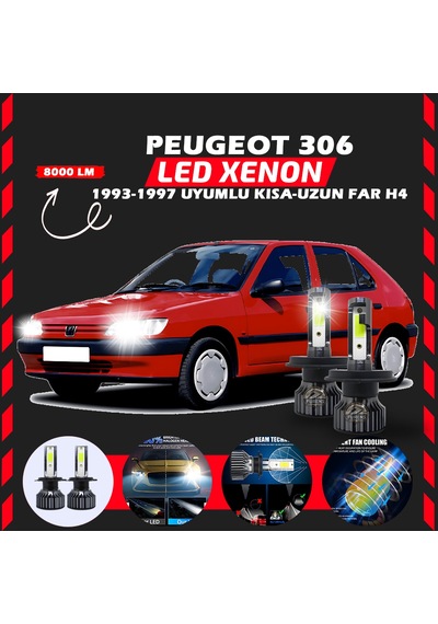 Peugeot 306 1993-1997 Uzun Kısa Far Uyumlu Şimşek Etkilii Led Xenon Pro Series H4