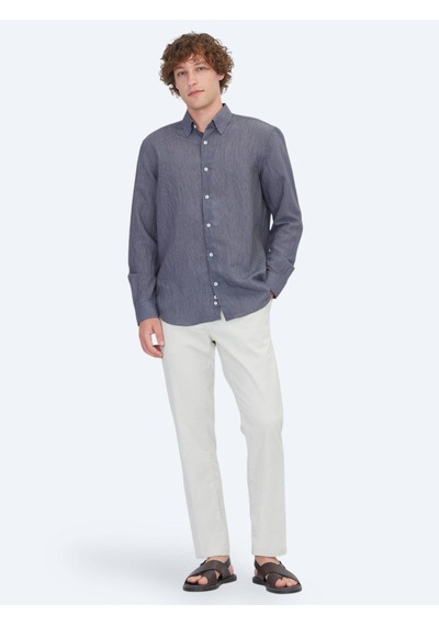 Kip Antrasit Çizgili Regular Fit Dokuma Casual Gömlek