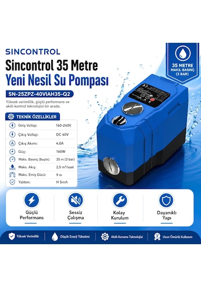 Sincontrol Sn-25zpz-40vıah35-q2 35 Metre Yeni Nesil Su Pompası 160w