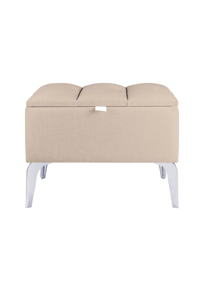 Vetra Mini Royal Krem Kumaş Sandıklı Dekoratif Puf&bench-dilimli Model-gümüş Ayak-modern Puf