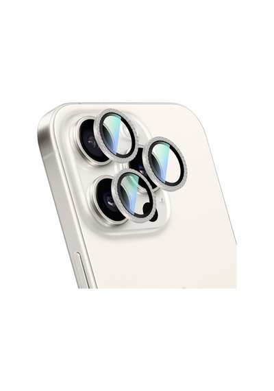 Apple Uyumlu   iPhone 16 Pro Caseworld Alloy Sparkling Diamond Serisi Taşlı Lens Koruyucu Gümüş