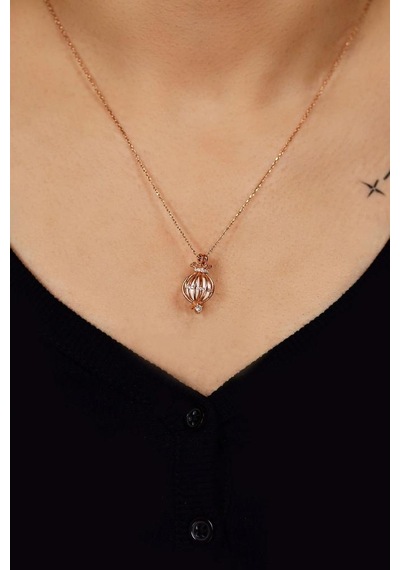Roza Silver Zirkon Taşlı Rose İncili Kafes Gümüş Kolye