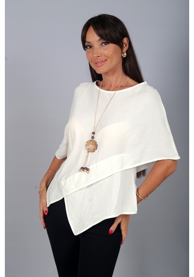 By Saygı Kadın Asimetrik Kesim Cotton Pelerin Bluz Ekru