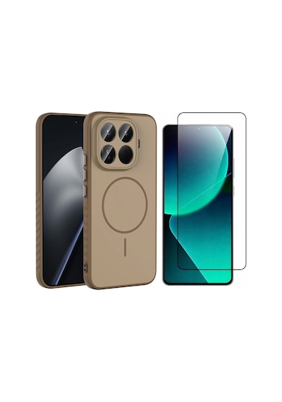 Vendas Xiaomi 15t Pro Kılıf M-safe Şarj Özellikli Zore Tea Kapak + Cam Ekran Koruyucu Gold
