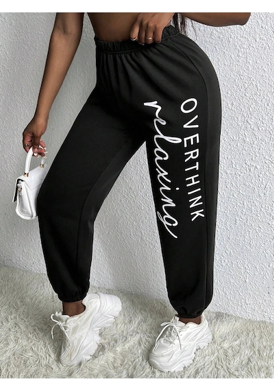 Slayr Letter Graphic Elastic Waist 4 Mevsim Eşofman Siyah
