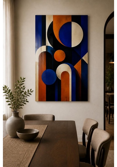 Geometrik Desenli Baskılı Cam Tablo Modern Soyut Duvar Dekoru