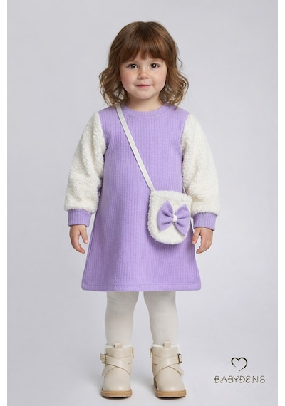 Babyden's Bayramlık Şık Ve Rahat Kız Bebek Elbise Çantalı Yumuşak Peluş Kollu Kışlık Çocuk Kombini Lila Babyden's Bayramlık Şık Ve Rahat Kız Bebek Elbise Çantalı Yumuşak Peluş Kollu Kışlık Çocuk Kombini Lila