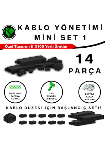 14 Parça Masa Altı Ve Çalışma Alanı Kablo Düzenleyici Mini Set 1 - Güçlü Çift Taraflı Bantlı Kablo Toplayıcı Ve Şarj Kablosu Tutucu Organizer