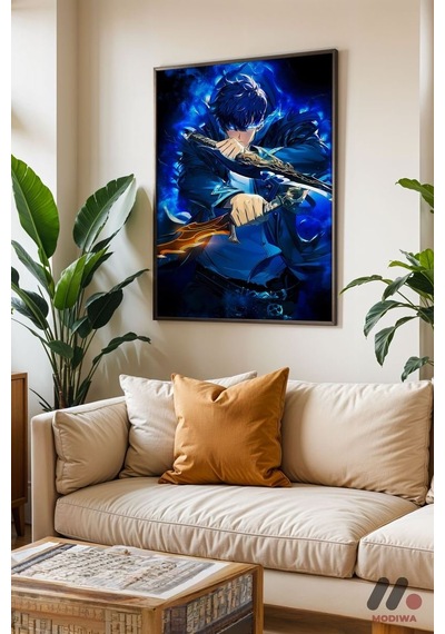Demon Slayer Mavi Savaşçı Poster, Siyah Çerçeveli Duvar Tablosu - Anime Severlere Özel Hediye