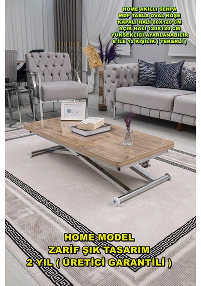 Home Üst Tabla Mdf Antiklayt Oval Köşe Alt Krom