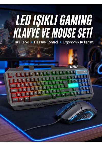 Işıklı Oyuncu Q Klavye Mouse Seti Siyah Gaming Oyuncu Klavye Yeni Nesil Mh-hs9401-5439