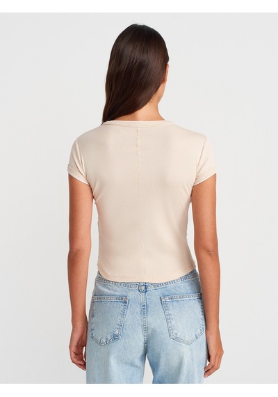 Dilvin 31750 Kontrast Kısa Kollu Tshirt-taş Taş