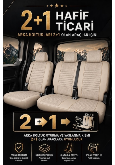 Opel Combo D Shadow Bej Tay Tüyü Ticari 2+1 Oto Koltuk Kılıfı Tam Set-kolay Montaj-terletmez-ortopedik 2012 - 2018