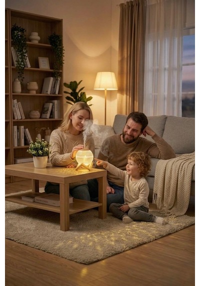 Ahşap Standlı Led Işıklı Aroma Difüzörü Ultrasonik Nemlendirici & Gece Lambası
