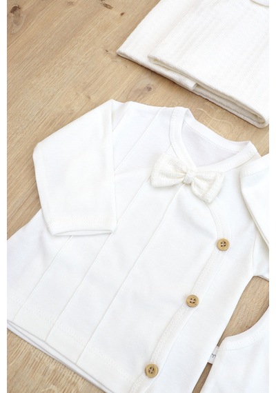 Sitilin Erkek Bebek Beyaz Natıral Pamuk Kumaş Lüks 10 Lu Hastane Çıkışı Set Stl6787 Baskılı