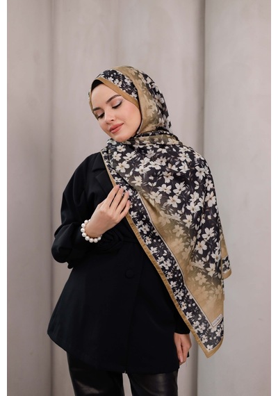 Mimiyum Flora Desen Soft Şal Latte