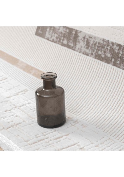 Krem Bej Kahve Yatay Blok Desenli Halı - Mk0559grl
