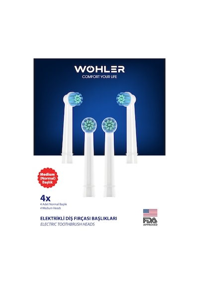 Wohler Şarjlı Ve Pilli Diş Fırçası Yedek Başlığı Oral-b Uyumlu 4 Adet Normal Sertlik