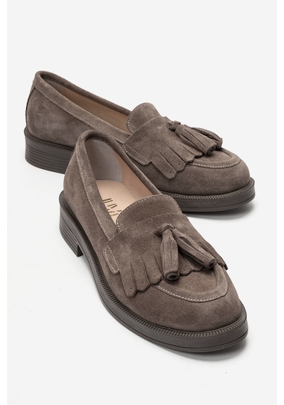Luvi Shoes Milina Vizon Süet Püsküllü Hakiki Deri Kadın Loafer Ayakkabı