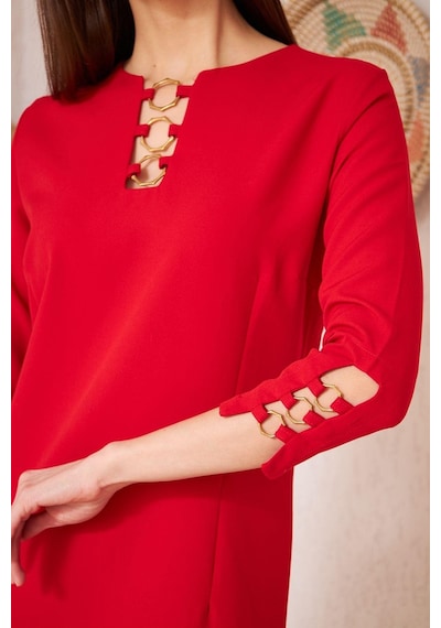 Darlin Moda Kırmızı Metal Aksesuar Detaylı Abiye Elbise Dm1014 Kırmızı
