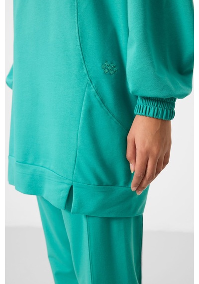 Deniz Yeşil O Yaka Basic Oversize Kadın Eşofman Tunik Takım - 95347 Yeşil