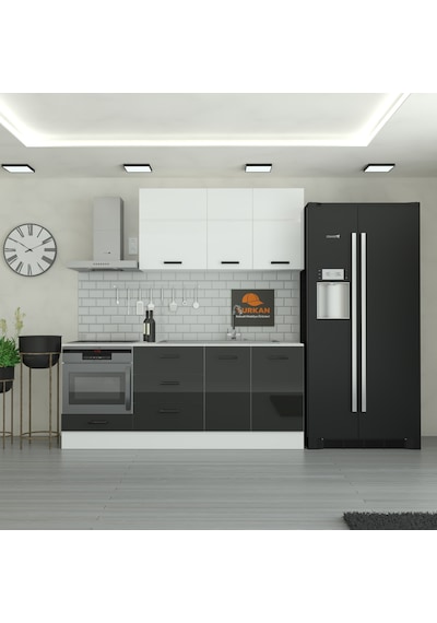 210 Cm Mutfak Dolabı Mdf Kapak Tezgah Dahil Yrkn210 99 Siyah