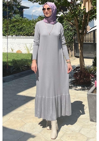 Rabia Şamlı Rüya Gri Triko Elbise Normal
