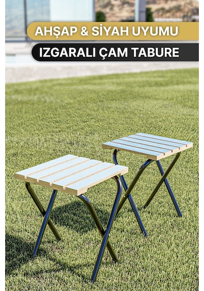 Bino Suya Dayanıklı Şık Ahşap Tasarım Kamp ve Bahçe Tabure 2'li Set Mavi Bino Suya Dayanıklı Şık Ahşap Tasarım Kamp ve Bahçe Tabure 2'li Set Mavi