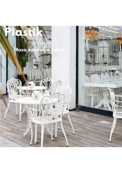 Ceritti Ferforje Görünümlü Plastik 2 Kişilik Masa Takımı-1002 Beyaz