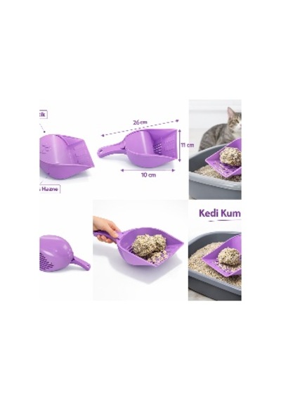 Kapaklı Kedi Kumu Küreği Elekli Ergonomik Saplı Dayanıklı Plastik Kum Temizleme Küreği 26 Cm