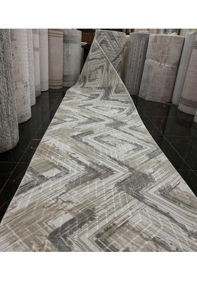 Nesrin Kaymaz Jel Taban Modern Kesme Yolluk Leke Tutmaz Salon Halisi Kahverengi Krem Desenli