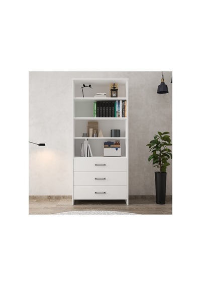 3 Çekmeceli Beyaz Kitaplık Modern Ve Çok Amaçlı Açık Raflı Dolap 80x38x182 Cm Beyaz - 761711763 Beyaz 3 Çekmeceli Beyaz Kitaplık Modern Ve Çok Amaçlı Açık Raflı Dolap 80x38x182 Cm Beyaz - 761711763 Beyaz