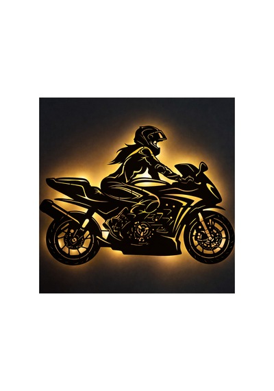Lucenda Led Işıklı Kadın Motorcu Silüet Tablo Modern Motosiklet Duvar Dekoru Sarı - 865124191 Sarı