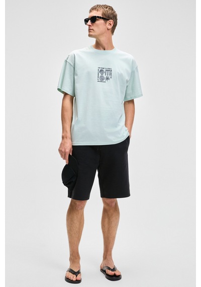 Grımelange HUJSEN Erkek Beli Lastikli Cepli Relaxed Fit Siyah Şort