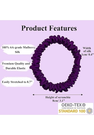 Vlomot 6 Adet İpek Saç Bağları,%100 Saf Dut İpek Skinny Scrunchies, Saç Bakımı, Hasar Vermez, 6 Şık Renk Mor, Siyah, Bordo, Lavanta, Beyaz, Leylak Diğer