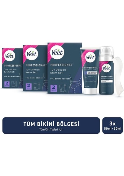 Veet Professional Bikini Bölgesi Tüy Dökücü Krem 6 x 50 ML + Tüy Dökücü Krem 50 ML +  Nemlendirici Köpük 50 ML