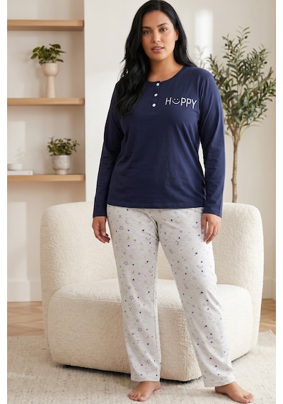 Siyah İnci Düğmeli Pamuklu Likralı Büyük Beden Battal Boy Örme Pijama Takım26240942 Lacivert Siyah İnci Düğmeli Pamuklu Likralı Büyük Beden Battal Boy Örme Pijama Takım26240942 Lacivert
