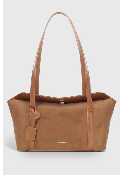 Housebags Süet Taba Kapaklı Bowling Omuz Çantası 270 Süet Taba
