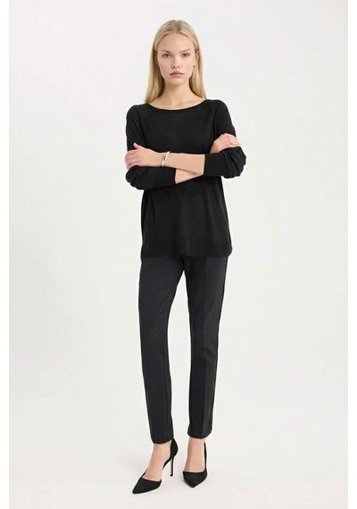 DeFacto Regular Fit Bisiklet Yaka Basic Düz Siyah Triko Kazak D6281AX25SPBK27 Siyah