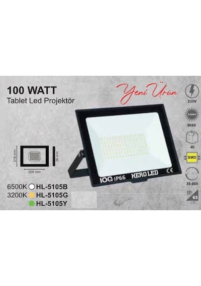 100 WATT BEYAZ LED PROJEKTÖR HERO