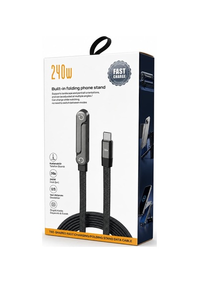Bezos 240w Katlanabilir Telefon Standlı Type-c Hızlı Şarj Ve Data Kablosu Eklys Standart