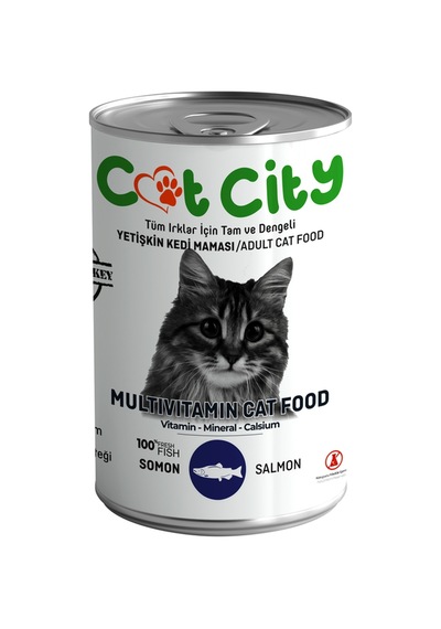 Cat City Az Tahıllı Somon Balıklı Yetişkin Kedi Konserve Mama 400 G