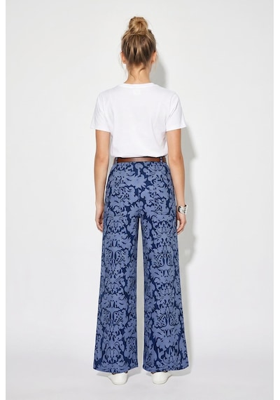 Shade Kadın Kemerli Likralı Desenli Yüksek Bel Bol Paça Denim Dokulu Pantolon 7670 60286219 - Lacivert