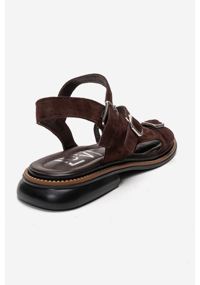 Luvishoes Morez Kahverengi Süet Hakiki Deri Kadın Sandalet