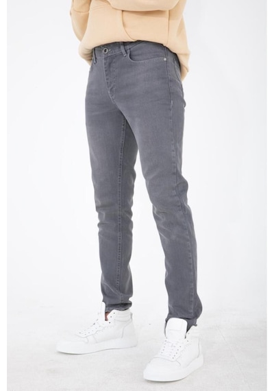 Erkek Gri Slim Fit Taşlamalı Kot Pantolon Hlthe001942