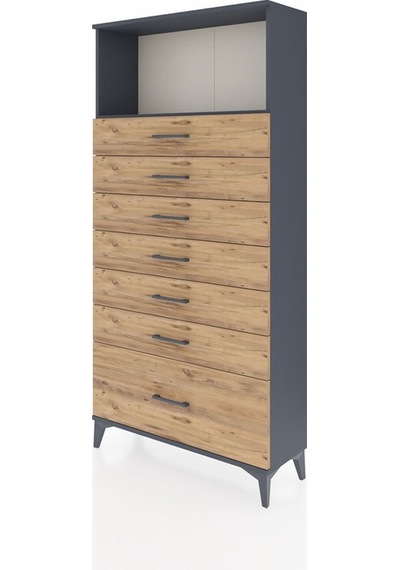 Arges Dolap Tek Raflı 7 Çekmeceli 88x30x182 Antrasit-çam Antrasit