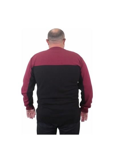 Mocgrande Erkek Büyük Beden Sıfır Yaka Çift Renk Triko Kazak 23751 Bordo-Bordo