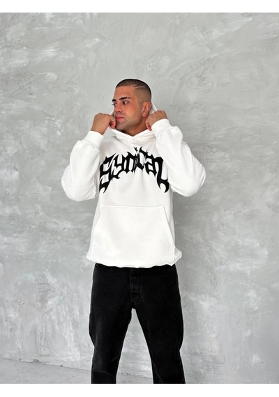 Valensdesign Unisex Üç İplik Kapşonlu Baskılı Sweatshirt - Beyaz