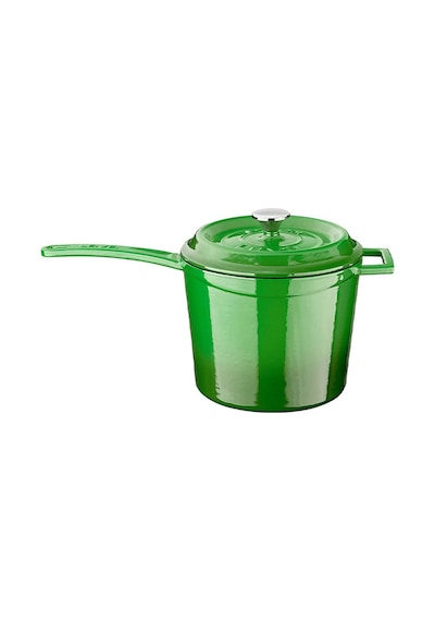 Lava Döküm Yuvarlak Sos Tenceresi. Döküm Demir Yekpare Saplı Trendy Serisi Çap Ø18 Cm. - Yeşil Yeşil